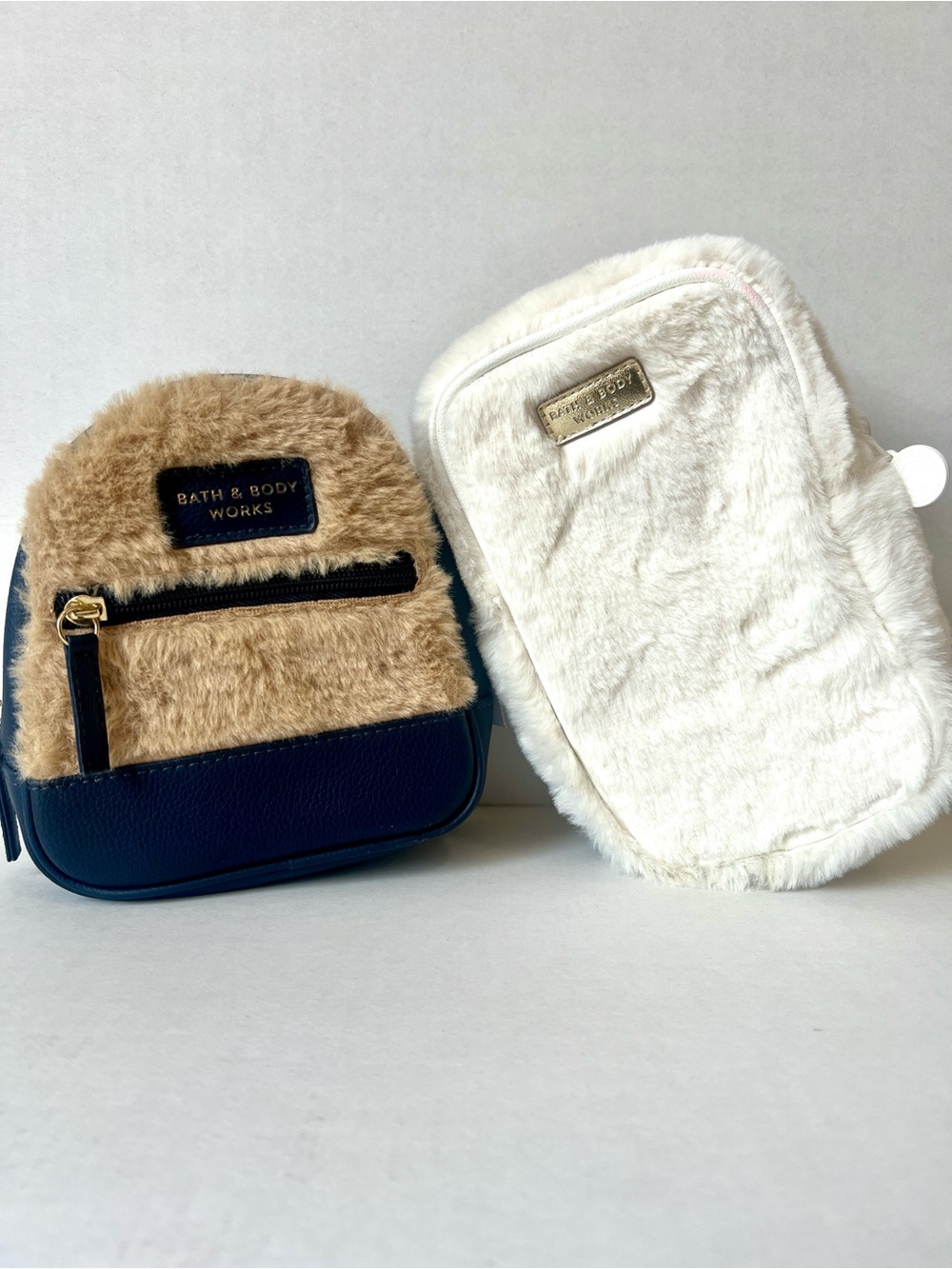 Bath & Body Works Faux Fur Mini Bag Set - Tan, Navy & Cream